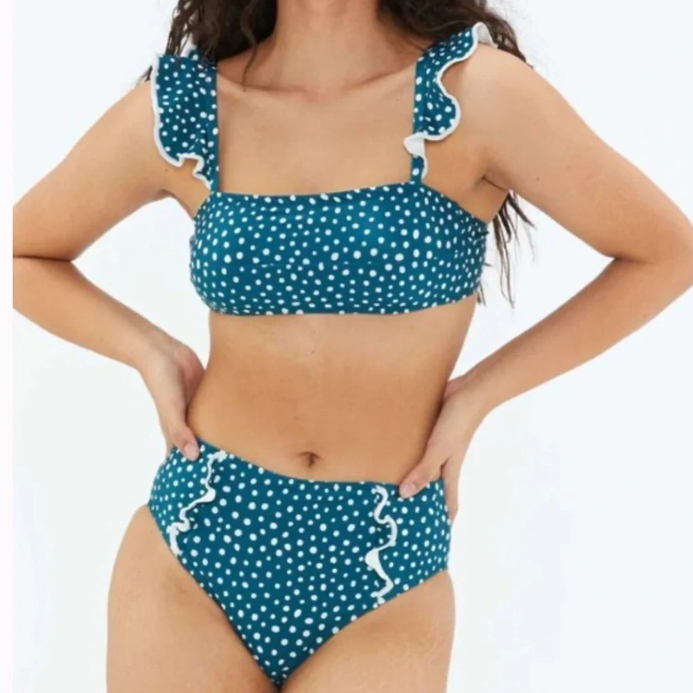 Summersalt Womens oasis ruffle / high leg rise bikini swimsuit 8